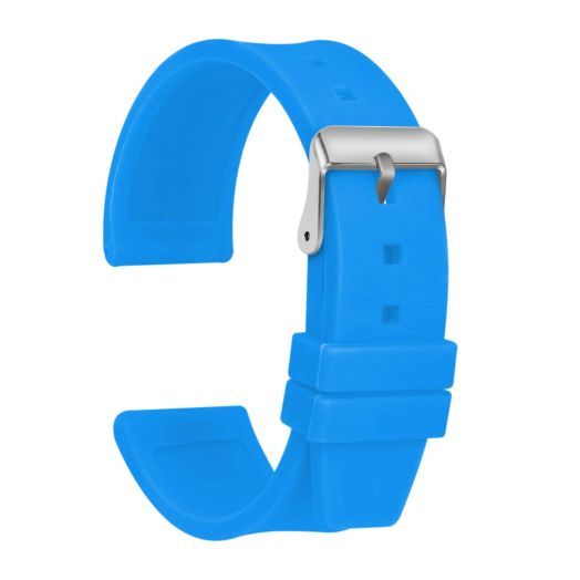 ULLCHRO Silicone Watch Strap Replacement Rubber Watch Band Waterproof Smooth Flexible Men Women - 16mm, 18mm, 20mm, 22mm, 24mm, 26mm, 28mm Watch Bracelet with Silver Buckle (20mm, Blue)