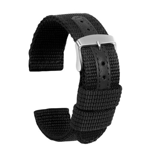 ULLCHRO Nylon Watch Strap Replacement Canvas Watch Band Military Army Men Women - 18mm, 20mm, 22mm, 24mm Watch Bracelet with Stainless Steel Silver Buckle (20mm, Black)