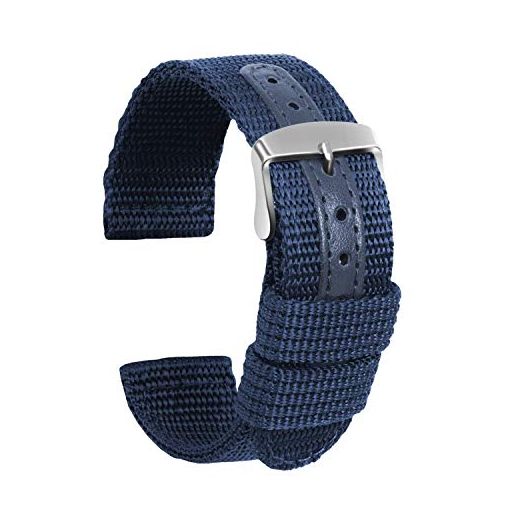 ULLCHRO Nylon Watch Strap Replacement Canvas Watch Band Military Army Men Women - 18mm, 20mm, 22mm, 24mm Watch Bracelet with Stainless Steel Silver Buckle (22mm, Deep Blue)