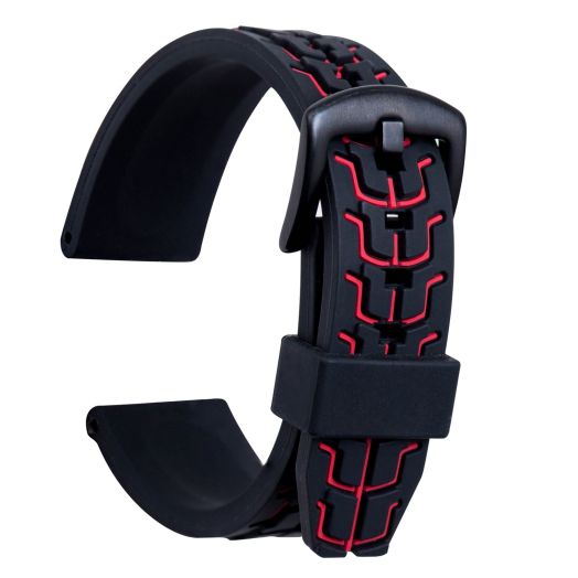 ULLCHRO Silicone Watch Strap Replacement Rubber Watch Band Waterproof Textured Men Women - 20mm, 22mm, 24mm Watch Bracelet with Brushed Stainless Steel Buckle Black (22mm, red)