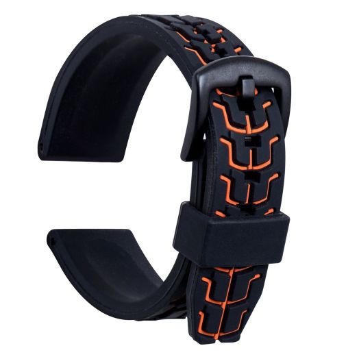 ULLCHRO Silicone Watch Strap Replacement Rubber Watch Band Waterproof Textured Men Women - 20mm, 22mm, 24mm Watch Bracelet with Brushed Stainless Steel Buckle Black (24mm, Orange)
