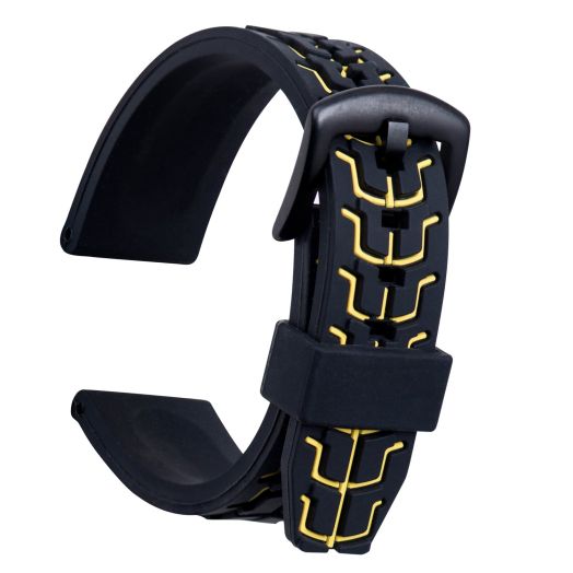 ULLCHRO Silicone Watch Strap Replacement Rubber Watch Band Waterproof Textured Men Women - 20mm, 22mm, 24mm Watch Bracelet with Brushed Stainless Steel Buckle Black (20mm, Yellow)