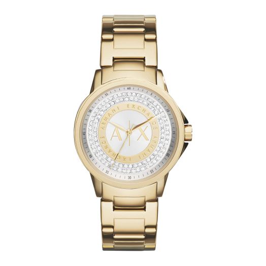 A|X ARMANI EXCHANGE Women's Stainless Steel Watch, Color: Gold/Glitz Dial (Model: AX4321)