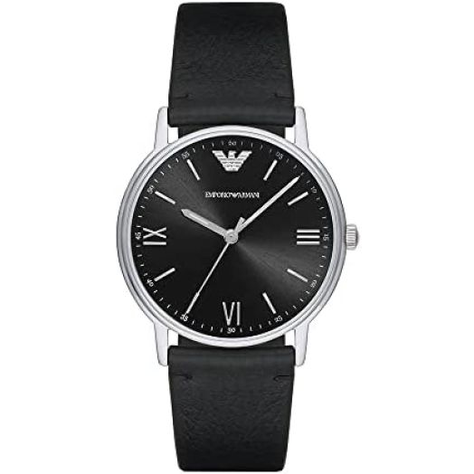 Emporio Armani Men's Kappa Stainless Steel Analog-Quartz Watch with Leather Calfskin Strap