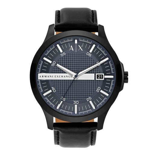 A|X ARMANI EXCHANGE Men's Three-Hand Date Black Leather Band Watch (Model: AX2411)