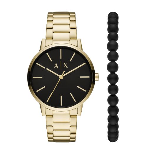 A|X ARMANI EXCHANGE Men's Gold-Tone Stainless Steel Watch & Bracelet Gift Set (Model: AX7119)
