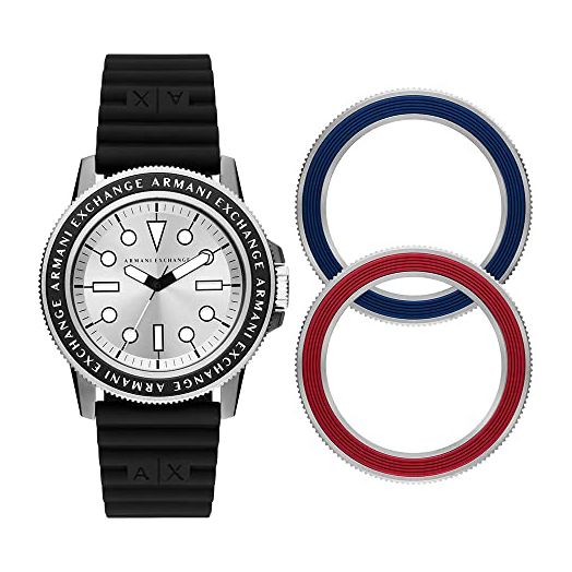 A|X Armani Exchange Men's Stainless Steel Quartz Watch with Silicone Strap, Black, 22 (Model: AX7136SET)