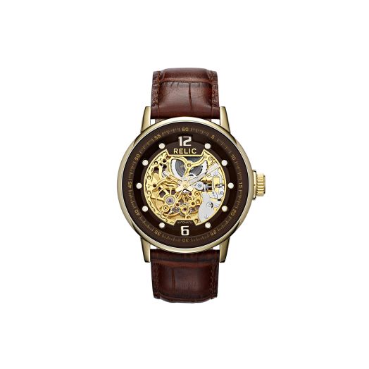 Relic by Fossil Men's Damon Gold Stainless Steel and Brown Croco Leather Band Automatic Watch (Model: ZR77224)