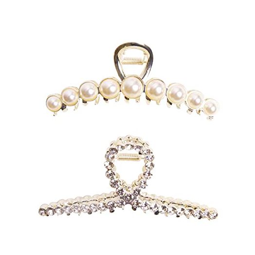 Vintage Metal Rhinestone Hair Claw Clips Large Size Imitation Pearl Hair Jaw Clips Hair Clasps Accessories
