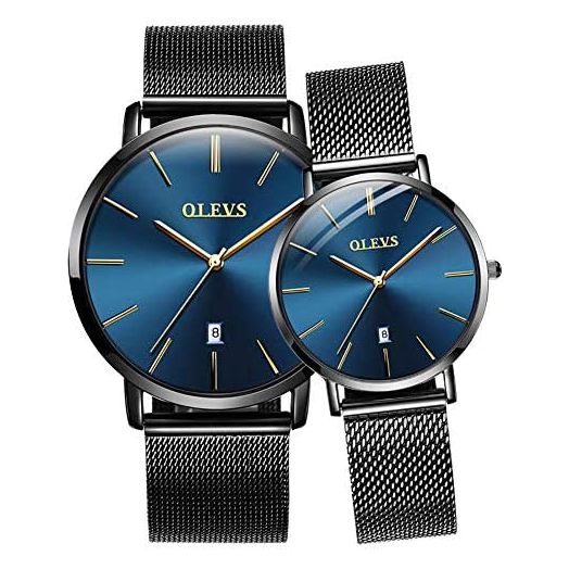 OLEVS Couples Watches for Men and Women Ultra Thin Quartz Analog Wrist Watches Casual Stainless Steel His and Hers