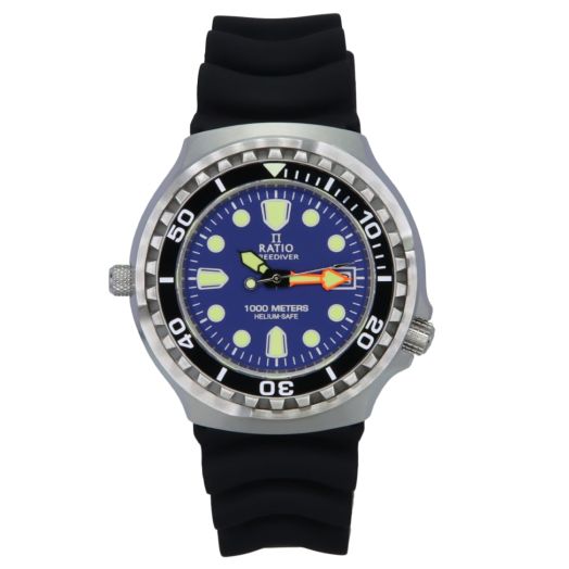 RATIO FreeDiver 2nd Generation Helium Safe Diver Watch Sapphire Crystal Quartz Movement Dive Watch 1000M Water Resistant Diving Watch for Men (Blue)