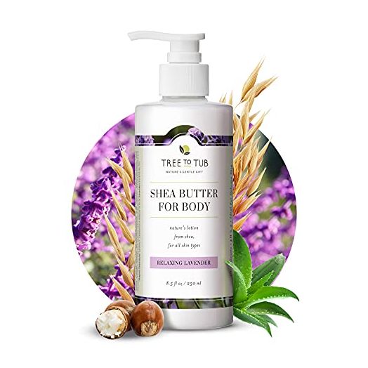 Tree To Tub Lavender Shea Butter Body Lotion for Dry Skin - Moisturizing Sensitive Skin Lotion for Women & Men, Vegan Body Moisturizer w/Organic Aloe Vera, Cocoa Butter, All Natural Colloidal Oatmeal