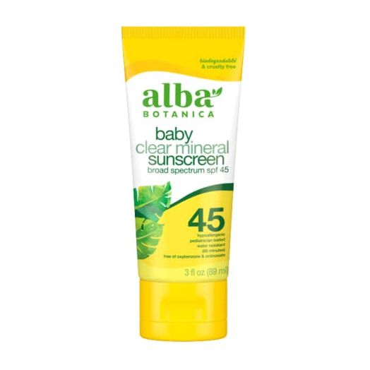 Alba Botanica Fragrance Free Broad Spectrum SPF 45 Baby Clear Mineral Sunscreen Lotion, 3 oz