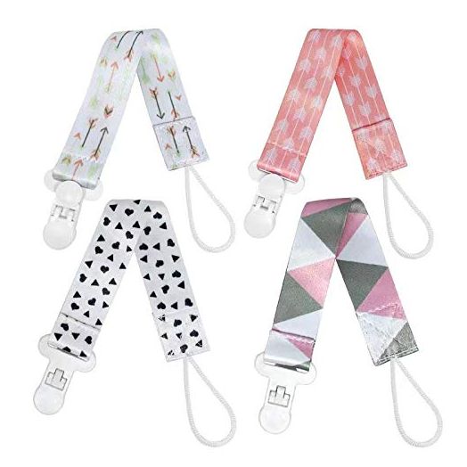 Habadeer Baby Pacifier Clips Girls 4 Pack Universal Pacifiers,Teething Toys, Baby Bibs