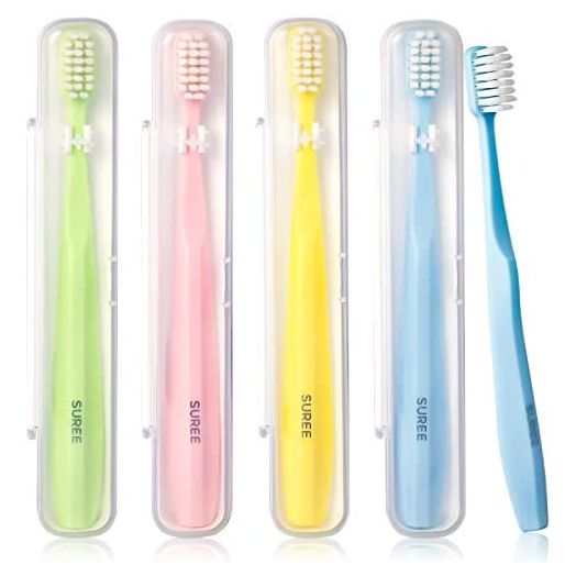 Suree Extra Soft Toothbrush for Sensitive Teeth, Upgraded 10000 Bristles Nano Toothbrush, Ultra Soft Toothbrushes for Adults & Elders, Portable Manual Toothbrush with Individual Travel Case (4 Count)