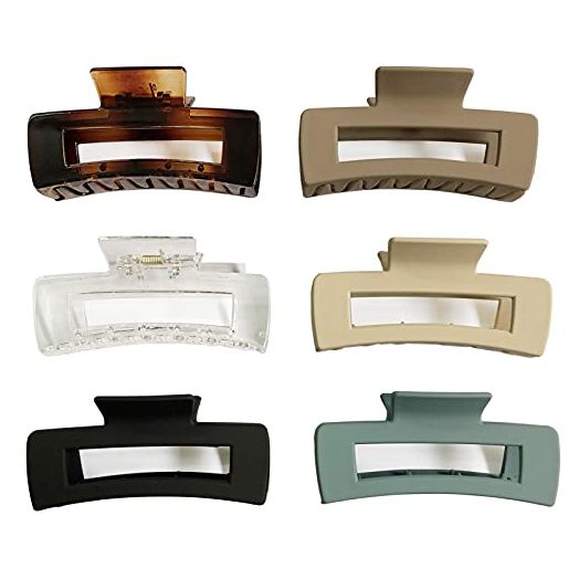 Nalodu Rectangle Hair Claw Clips, 4 Inch Matte Clear No Slip Jaw Clip (6 Pack)