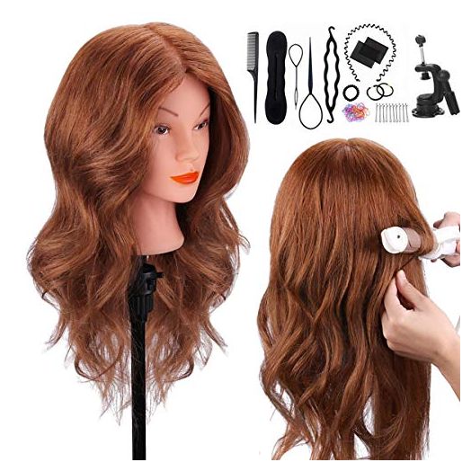 TopDirect Mannequin Head with 100% Human Hair, 18" Dark Brown Real Hair Cosmetology Mannequin Head Hair