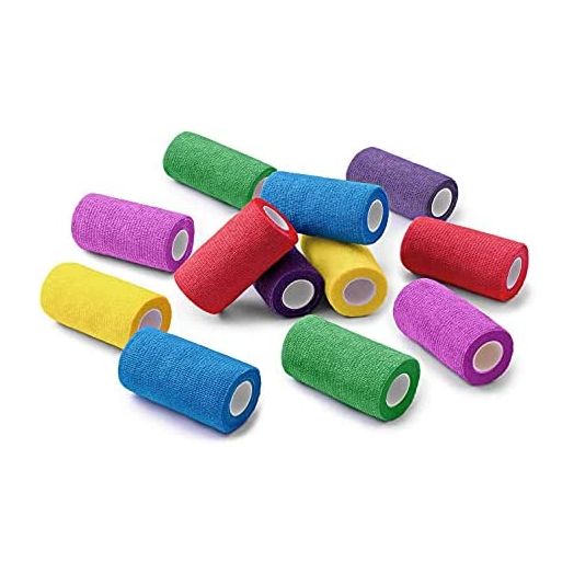 WePet Vet Wrap, 12 Rolls Pets Cohesive Bandage, Self-Adherent Gauze, Non-Woven Tape, First Aid for Dogs, Horses, Birds, Animals Sprains & Swelling, 4 Inch, 6 Solid Colors