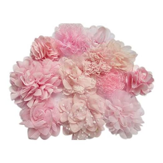 XiXiboutique 12pcs Chiffon Flower Fabric for Girls Headband Baby Flowers Bows,Crafts,Party Decoration(2.5"-4.5",Baby Pink Mix)