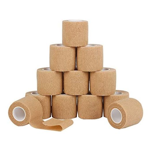 12 Pack Self Adherent Cohesive Wrap Bandages 2 Inches X 5 Yards,First Aid Tape, Elastic Self Adhesive Tape, Athletic, Sports wrap Tape, Bandage Wrap for Sports, Wrist, Skin Colour Athletic Tape