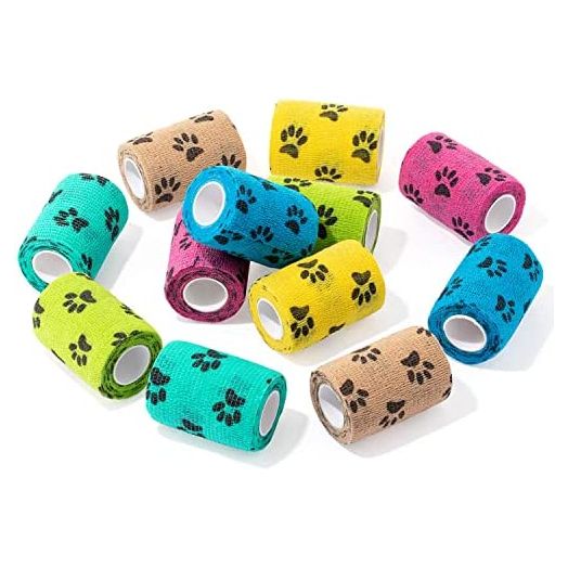 WePet Vet Wrap, 12 Rolls Pets Cohesive Bandage, Self-Adherent Gauze, Non-Woven Tape, First Aid for Dogs, Horses, Birds, Animals Sprains & Swelling, 4 Inch, 6 Claw Colors