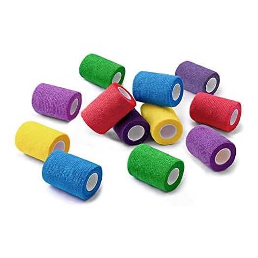 WePet Vet Wrap, 12 Rolls Pets Cohesive Bandage, Self-Adherent Gauze, Non-Woven Tape, First Aid for Dogs, Horses, Birds, Animals Sprains & Swelling, 3 Inch, 6 Solid Colors