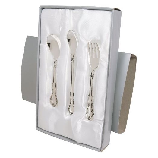 Stephan Baby Keepsake 3 Piece Silver Plated Feeding Set in Satin-Lined Gift Box