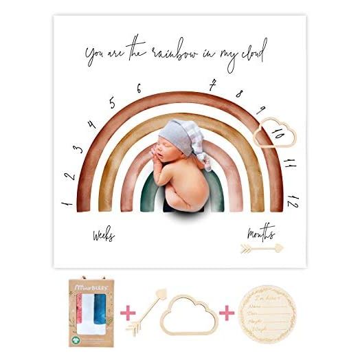 Organic Rainbow Baby Monthly Milestone Blanket Newborn Boy Girl Unisex Neutral| Boho Vintage Rainbow Baby Monthly Picture Blanket| Baby Growth Photography Background Prop