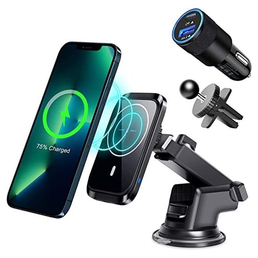 Magnetic Car Charger Mount, REOKILY Auto-Alignment Wireless Mag Safe Car Charger Air Vent Phone Holder for iPhone 13/13 Pro Max/13 Pro/13 Mini/iPhone 12 Pro Max/12 Pro/12 Mini (with PD 18W Adapter)