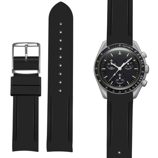 Korlexchi Replacement Silicone Watch Strap Watchband Compatible With Omega X For Swatch For Speedmaster For MoonSwatch (20MM, Black)