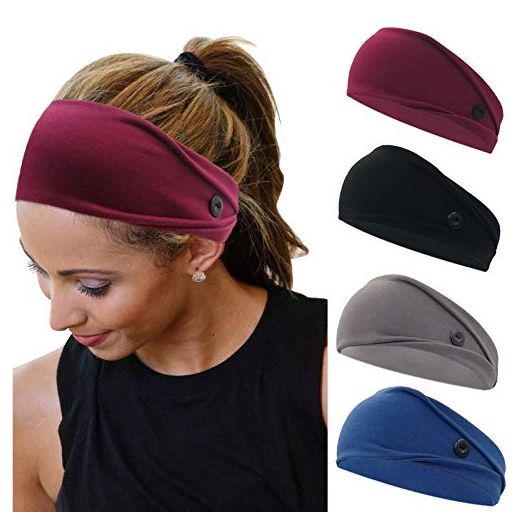 YONUF Headbands For Women Girls Nurses Doctors With Buttons Elastic Yoga Hair Bands Accessories Non Slip 4 Pcs