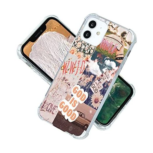 Christian God for iPhone 12 Case,Jesus Christian Positivity Motivational Quotes Collage Case for Teen Women Man,Soft TPU Bumper Case Compatible for iPhone 12