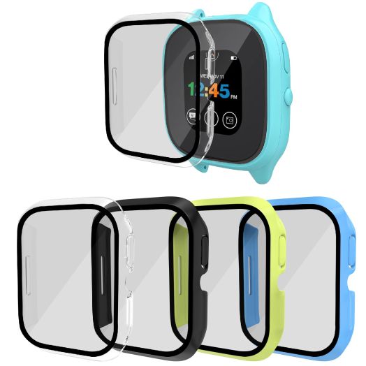 omee 4 Pack Case Compatible for Gizmo Watch 3 Screen Protector with 9H Tempered Glass for Kids, Hard PC Bumper Cover Built-in Tempered Glass, High Definition Compatible with Verizon Gizmo Watch 3
