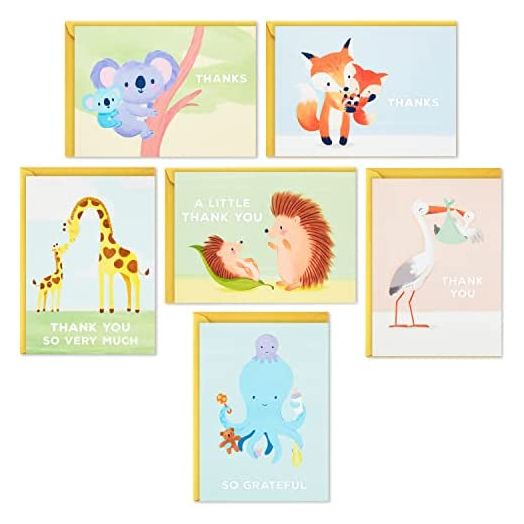 Hallmark Baby Shower Thank You Cards Assortment, Baby Animals (48 Cards and Envelopes—Stork, Giraffes, Koalas, Octopus, Fox, Hedgehogs)