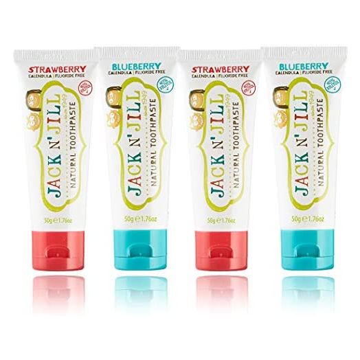 Jack N' Jill Natural Kids Toothpaste - Blueberry & Strawberry - Organic, Gluten Free, Vegan, BPA Free, Fluoride Free, SLS Free, Dairy Free - Making Toothbrushing Fun for Kids - 1.76 oz (Pack of 4)