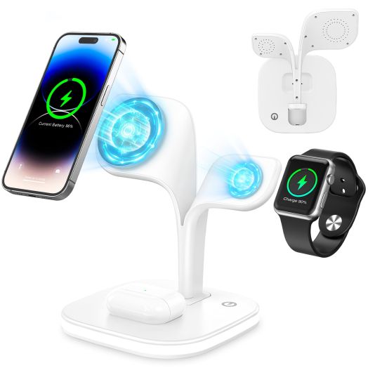 2024 Newest 5 in 1 Mag-Safe Wireless Charger for Apple Device with LED and Adapter, Magnetic Charging for iPhone 15/14/13 Pro/Max/Mini/Plus,15W Fast Charging Stand for Apple iWatch and Airpods