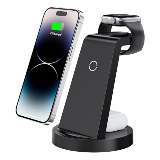 3 in 1 Charging Station for iPhone, Wireless Charger for iPhone 15 14 13 12 11 X Pro Max & Apple Watch - Wireless Charging Station for AirPods Pro 3 2