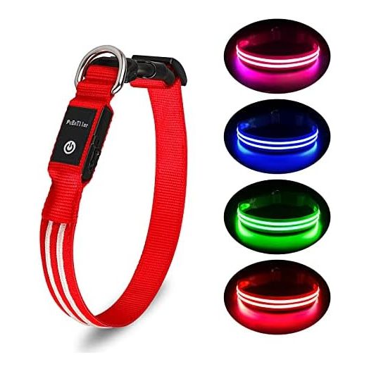 PcEoTllar Lighted Dog Collars for Night, Light Up Dog Collar Rechargeable Water-Resistant Flashing LED Dog Collars Safety Glow in The Dark Dog Collars Light for Large Small Medium Dogs