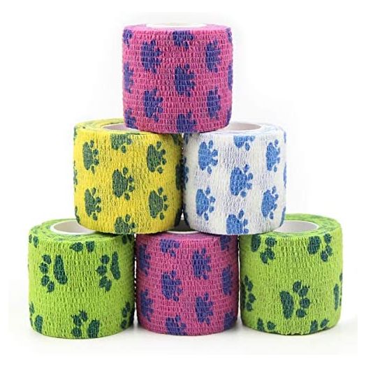 MUEUSS Vet Wrap Pet First Aid Tape Self Adherent Cohesive Bandage for Dogs Cats Horses Breathable Non-Woven Elastic Self Adhesive Sport Tape for Knee Ankle (2inches 6rolls Cat Paw B)