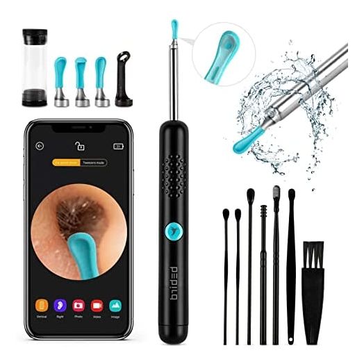 Ear Wax Removal Tool Camera - R1 Upgraded Anti-Fall Off Eartips Ear Cleaner with Camera, Wireless Otoscope with 1080P HD Waterproof Ear Camera, Earwax Removal Kit for iPhone, Android, Black
