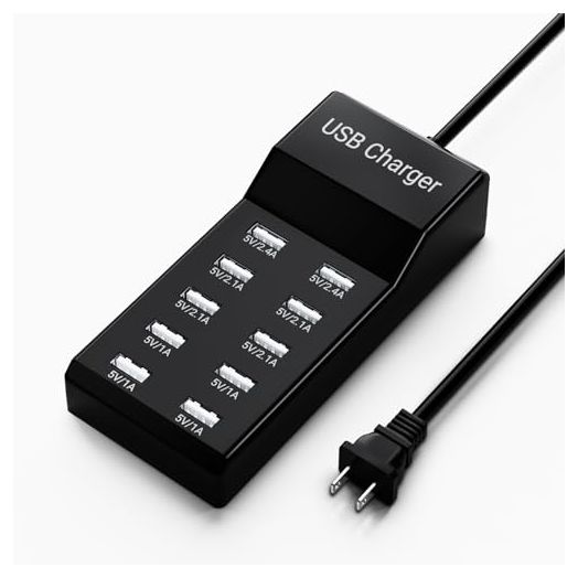 USB Charging Station 50w10A 10-Port USB Charger, Multiport USB Charger Station Hub, Compatible with iPhone, Galaxy, iPad Tablet, and Other USB Charging Devices