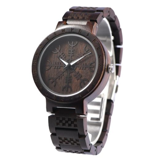 VikingsBrand Viking Wooden Watch – Unique Norse Style, Japanese Quartz Movement, Exquisite Viking Gifts for Men