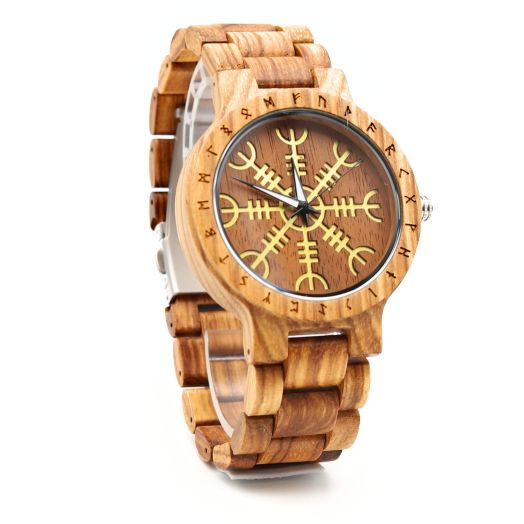 VikingsBrand Viking Wooden Watch for Men (Helm of Awe)