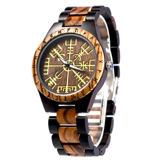 VikingsBrand Viking Wooden Watch for Men (Vegvisir 7002)