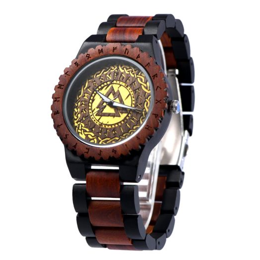 VikingsBrand Viking Wooden Watch for Men (Valknut 7009)