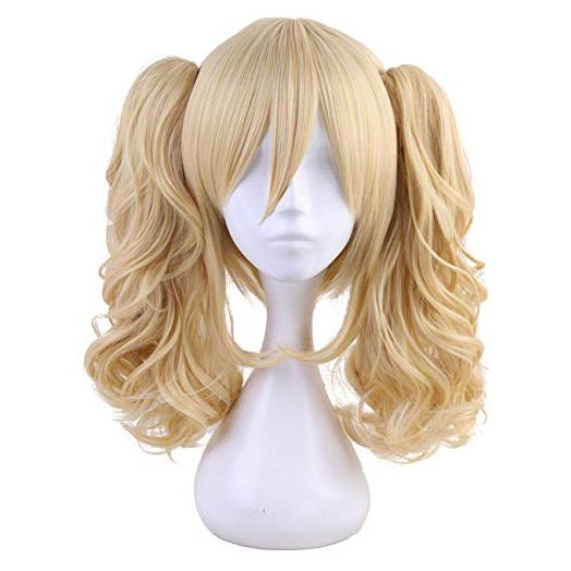 Morvally Short Straight Blonde Bob Wig with Two Jaw Claws Ponytail Hair for Cosplay Costume Halloween Wigs