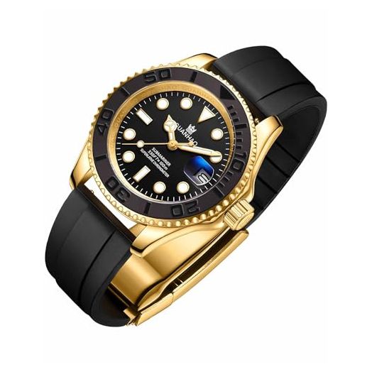 GUANHAO Men's Automatic Mechanical Diving Watch, 40mm Luminous Dial, 100M Waterproof, Luxury Fashion Business Casual Sport Designer Genuine Watch with Calendar, Rubber/Stainless Steel Strap