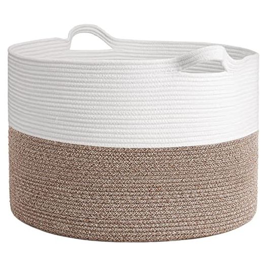 INDRESSME XXXLarge Cotton Rope Basket 21.7" x 21.7" x 13.8" Woven Baby Laundry Blanket Basket Toy Basket with Handle Storage Comforter Cushions Thread Laundry Hamper
