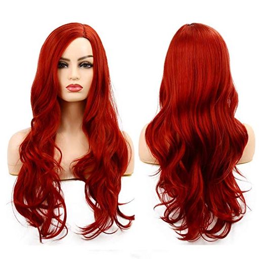 Baruisi Long Curly Wavy Red Wigs for Women Side Part Natural Looking Cosplay Synthetic Fiber Wig Heat Resistant Replacement Wig