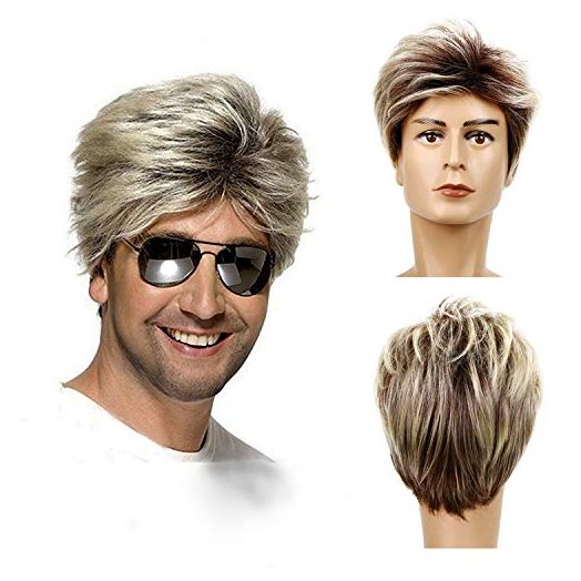 Baruisi 80s Mens Wig Blonde Short Wig Synthetic Cosplay Costume Halloween Wig for Fancy Dress